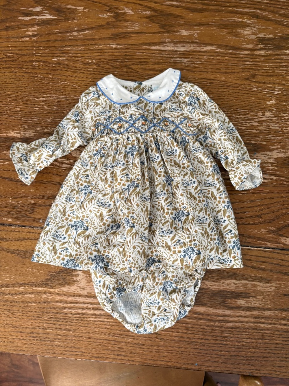Edgehill Collection Baby Girls Peter Pan Long Sleeve Floral Smocked Dress 18 M